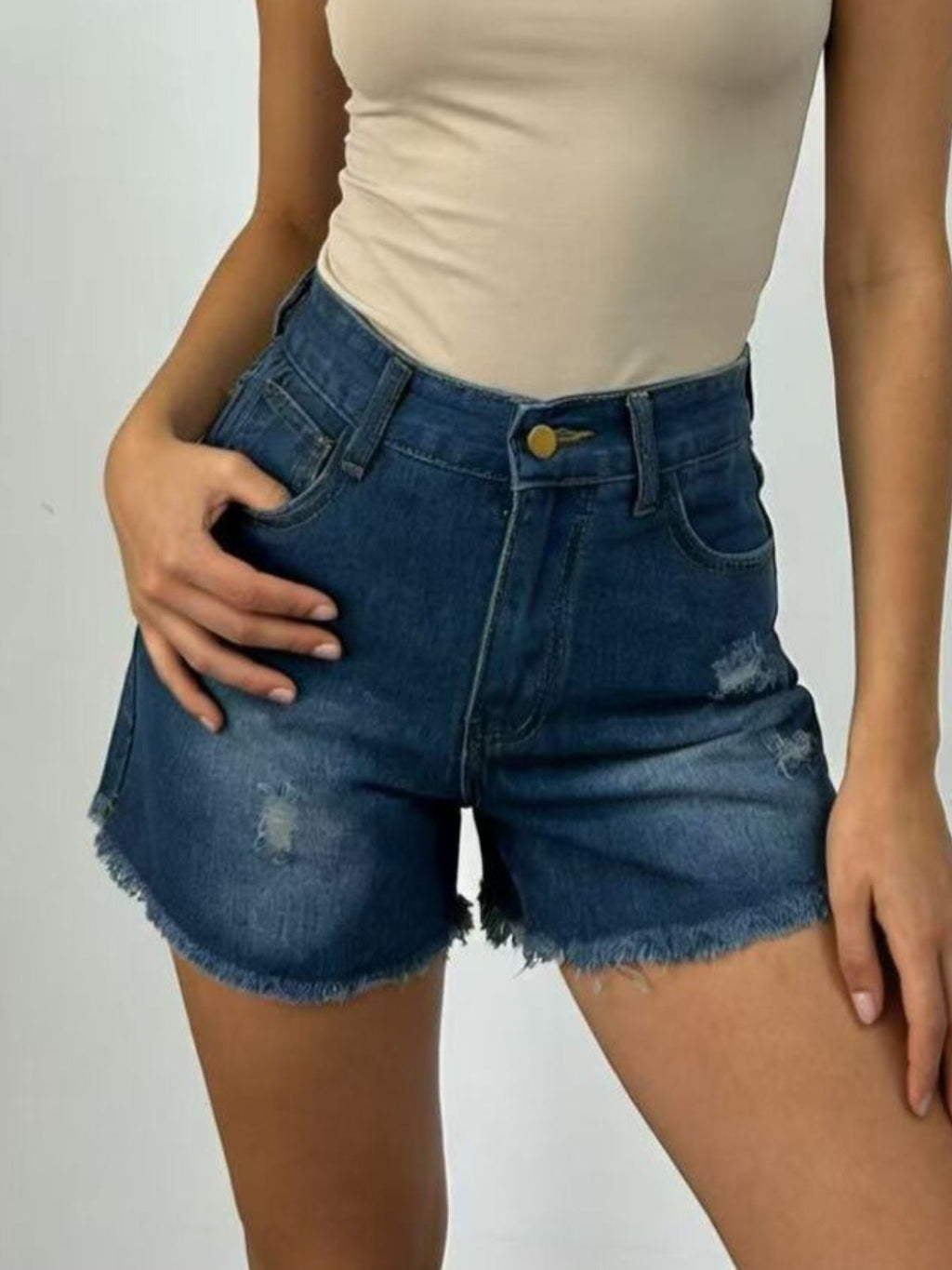 Distressed Frayed Hem Denim Shorts