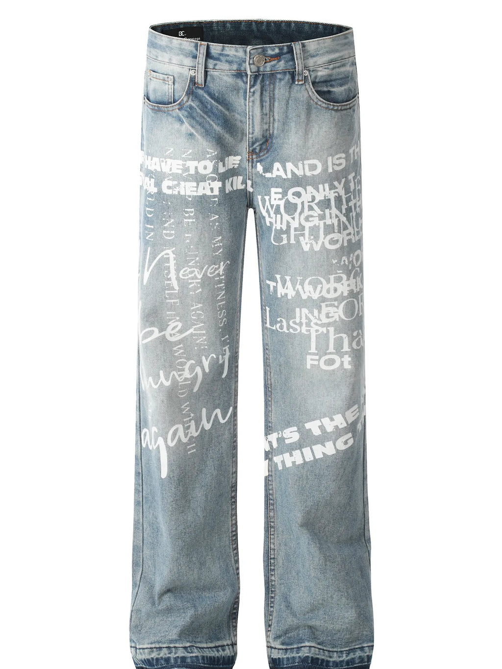 Men's Graffiti Text Print Straight Leg Jeans