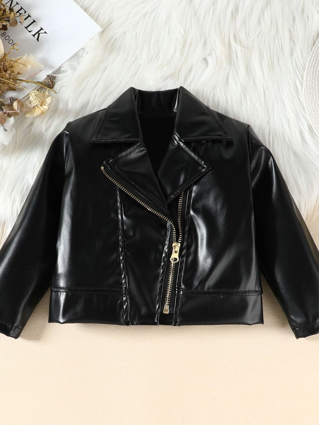 Children's Faux Leather Jacket & Pleated Skirt Set