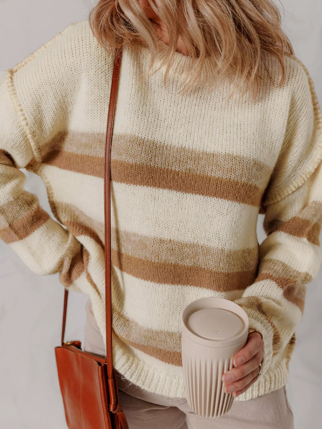Stripe Exposed Seam Drop Shoulder Knit Baggy Sweater