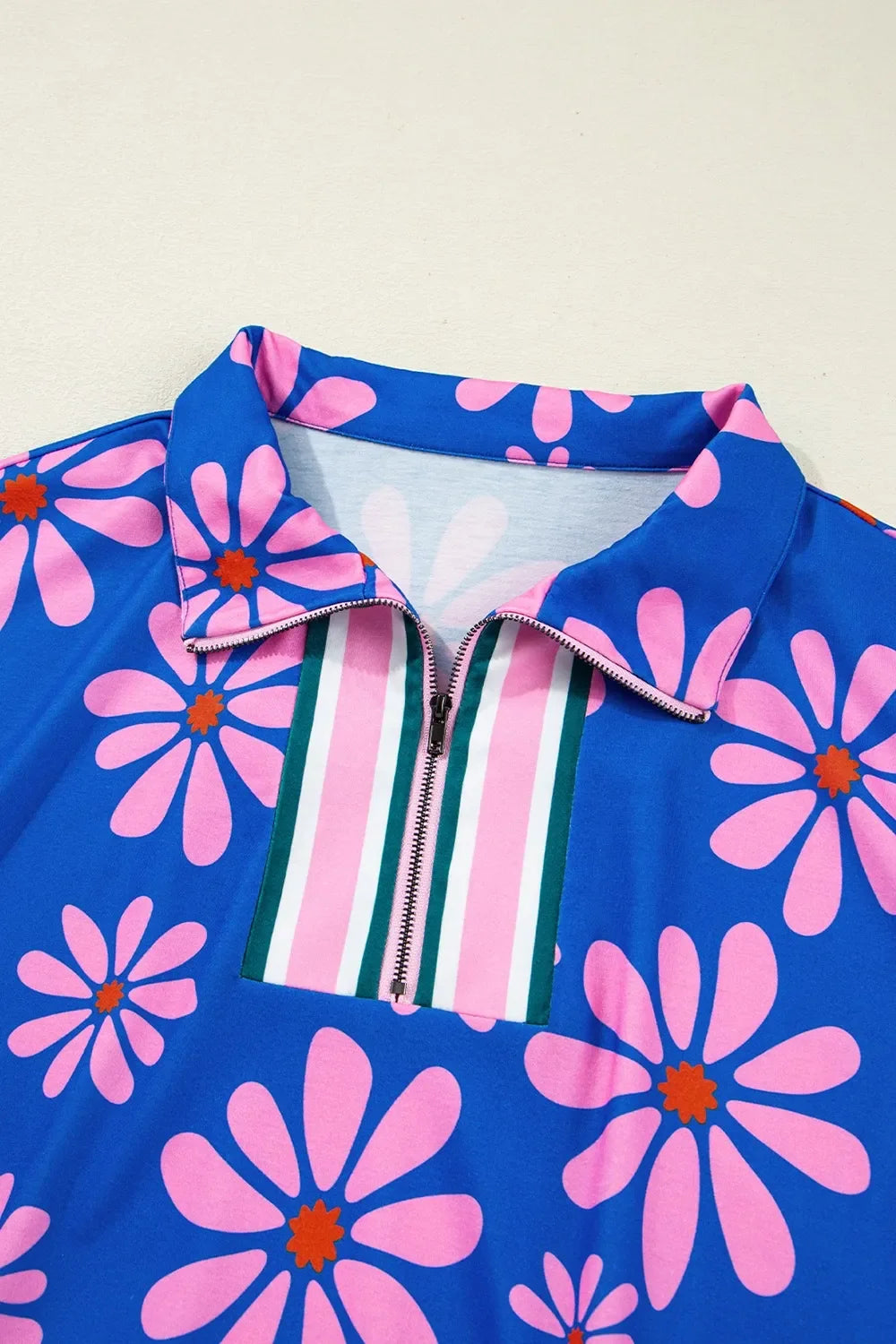 Floral Print Zip Collar Drawstring Summer Mini Dress