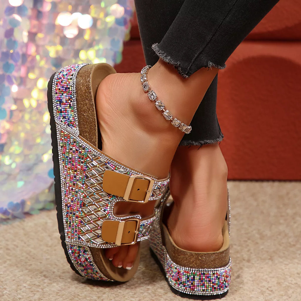 Rhinestone Double Buckle Sandals