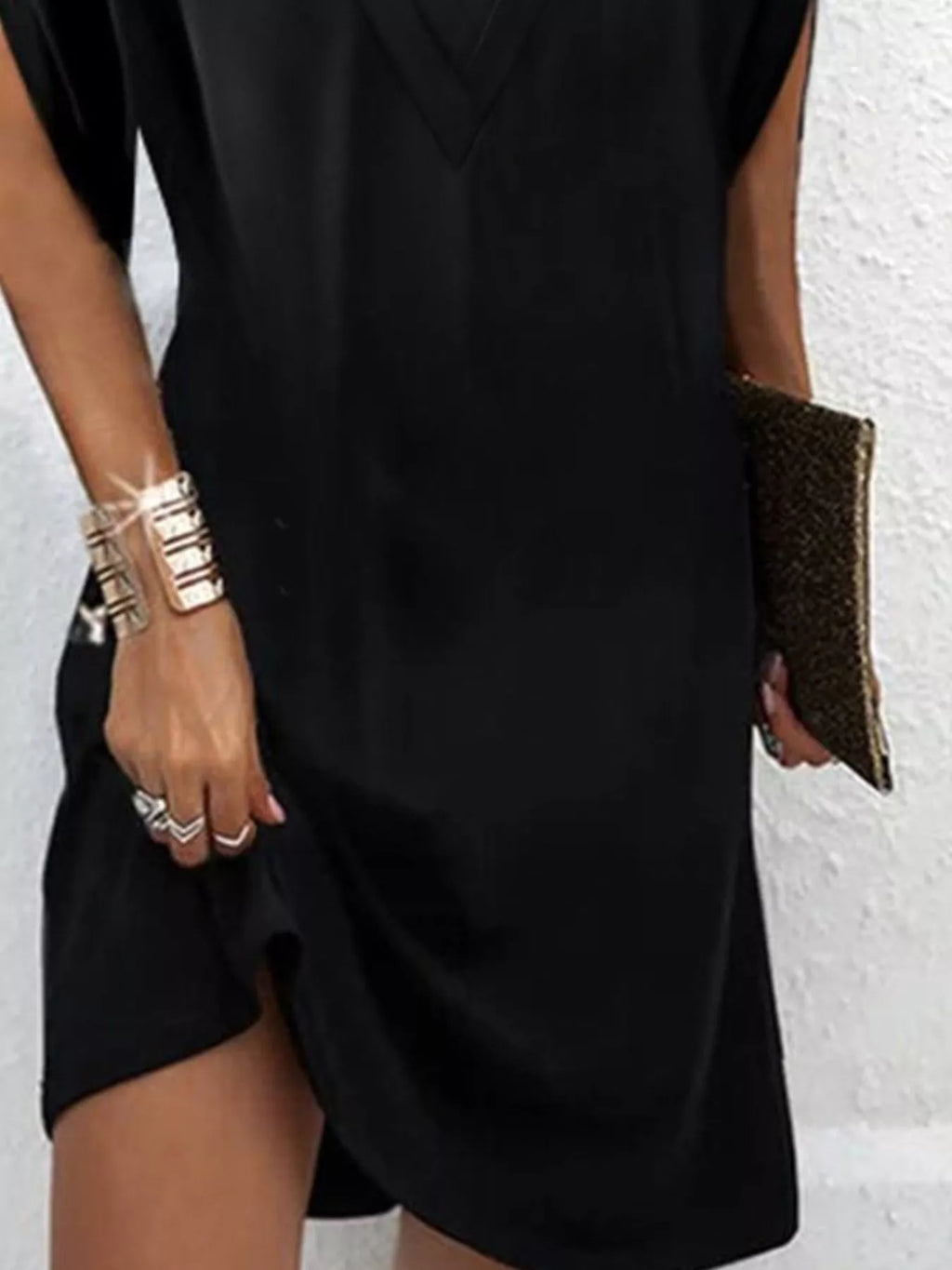 Full Size V-Neck Slit Sleeve Mini Dress Plus Size