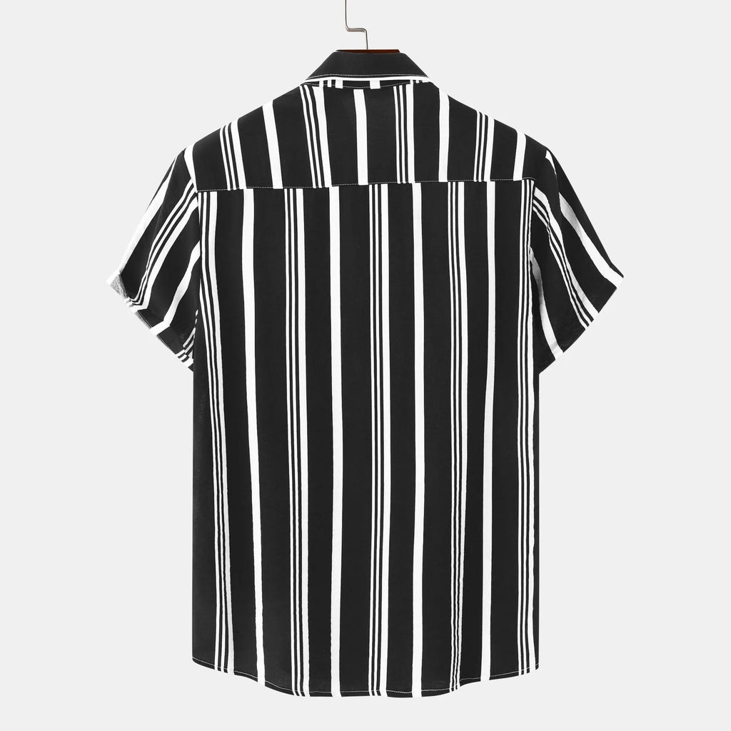 Men's Plus Size Striped Short Sleeve Button-Down Shirt