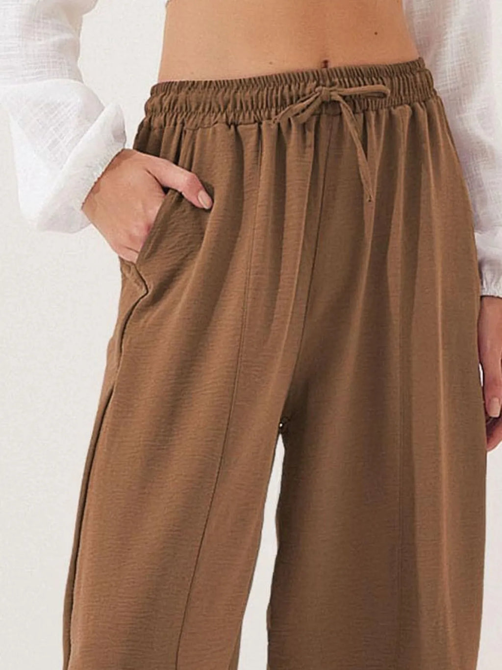 Full Size Drawstring Wide Leg Cropped Pants Plus Size