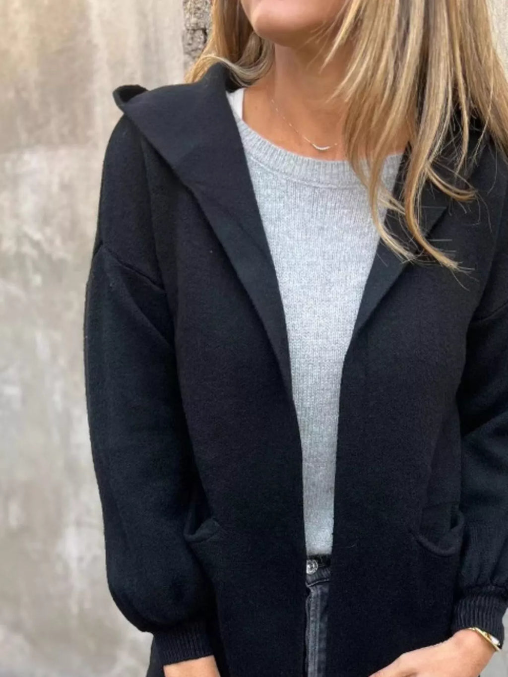 Full Size Open Front Drop Shoulder Hooded Cardigan Plus Size