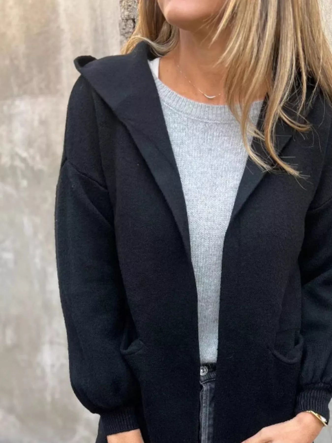 Full Size Open Front Drop Shoulder Hooded Cardigan Plus Size