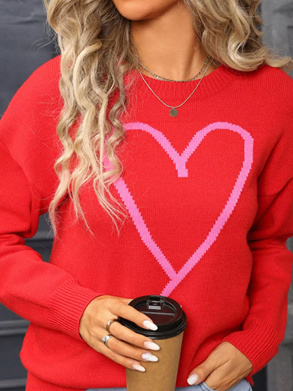 Valentine's Day Heart Graphic Dropped Shoulder Sweater