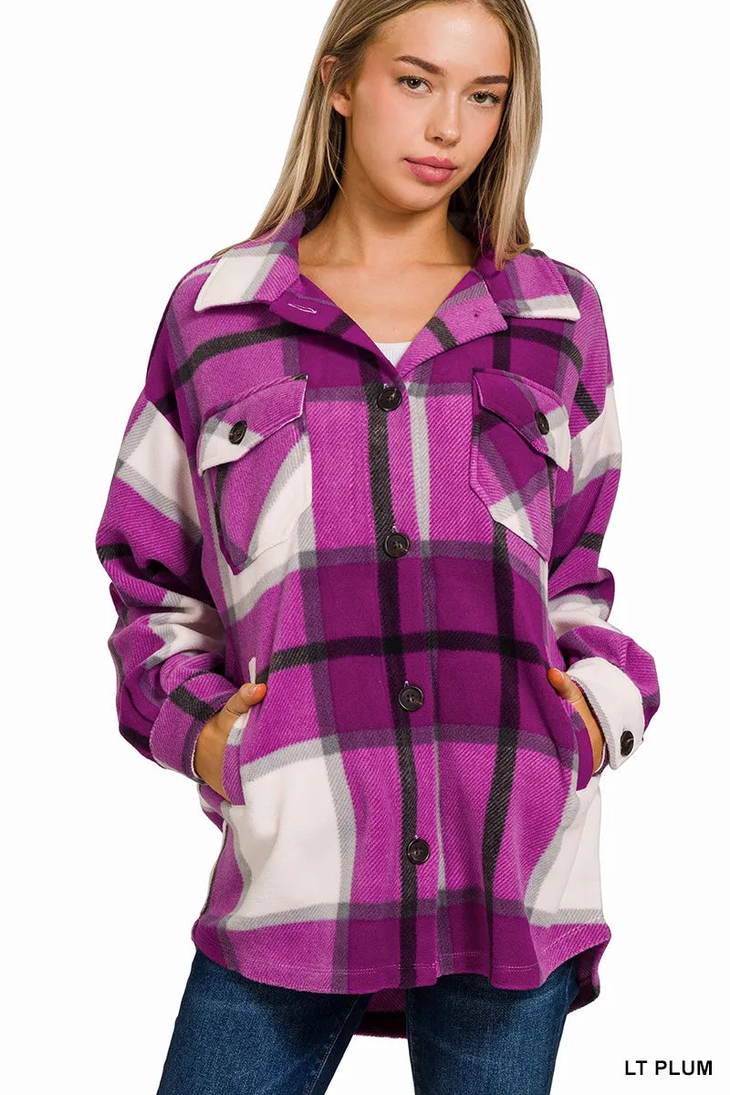 Zenana Oversized Plaid Fleece Shacket
