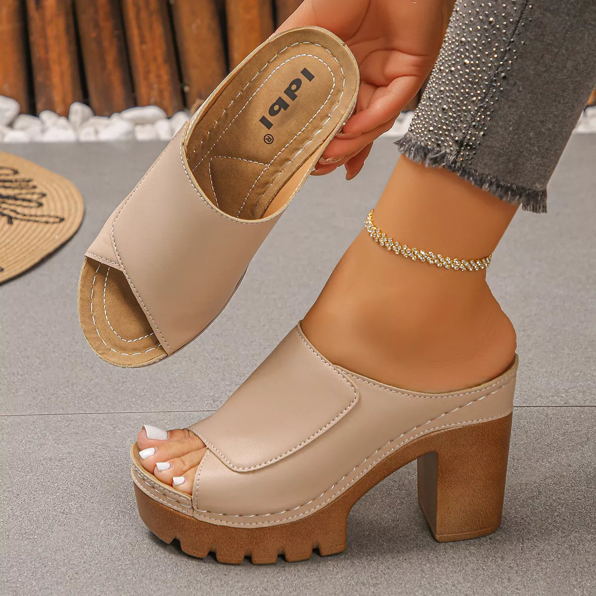 Open Toe Block Heels Sandals