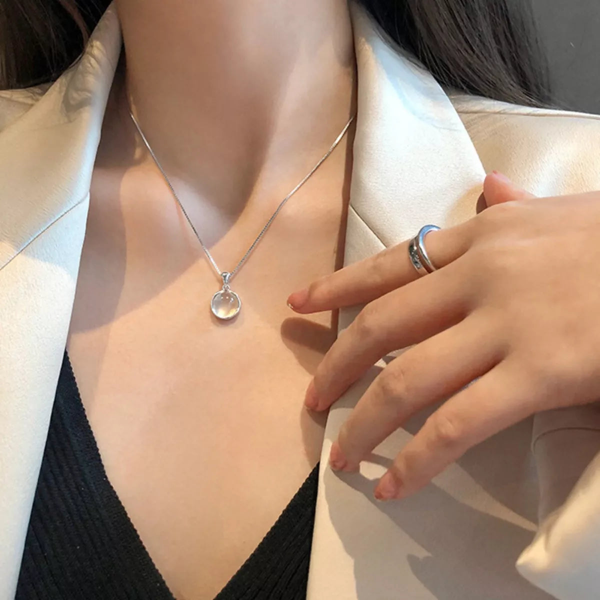 925 Sterling Silver Cat's Eye Stone Pendant Necklace