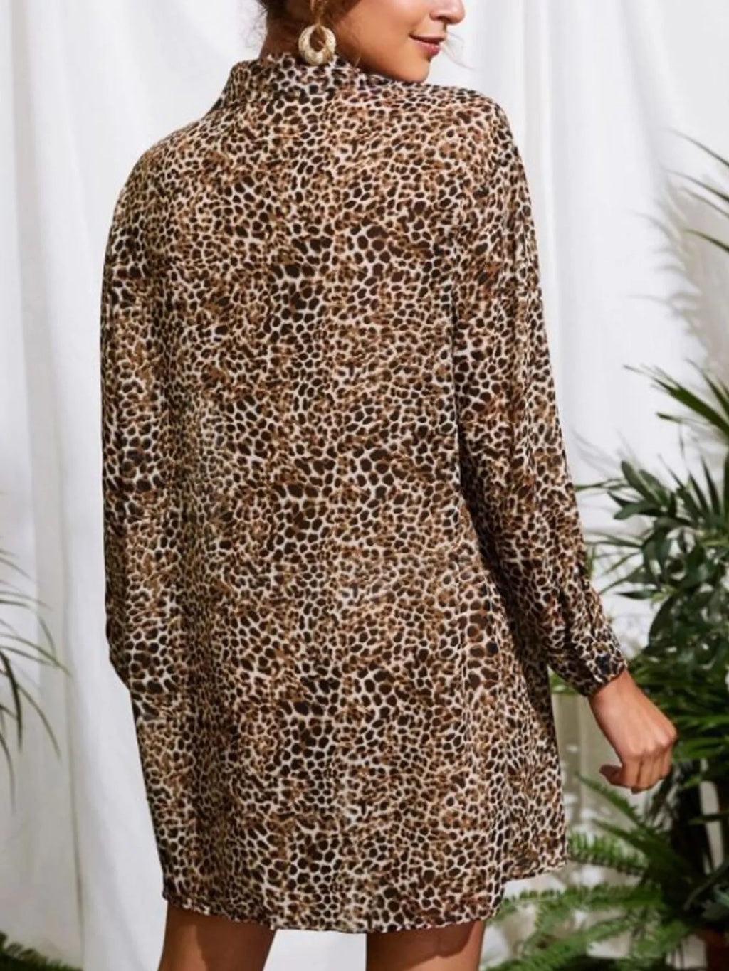 Leopard Print Button-Up Long Sleeve Oversized Shirt