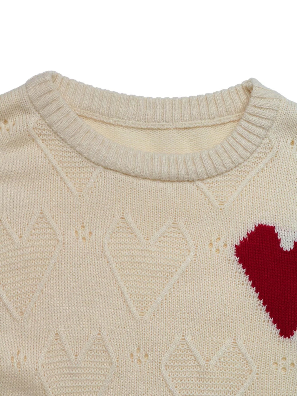 Openwork Heart Round Neck Sweater
