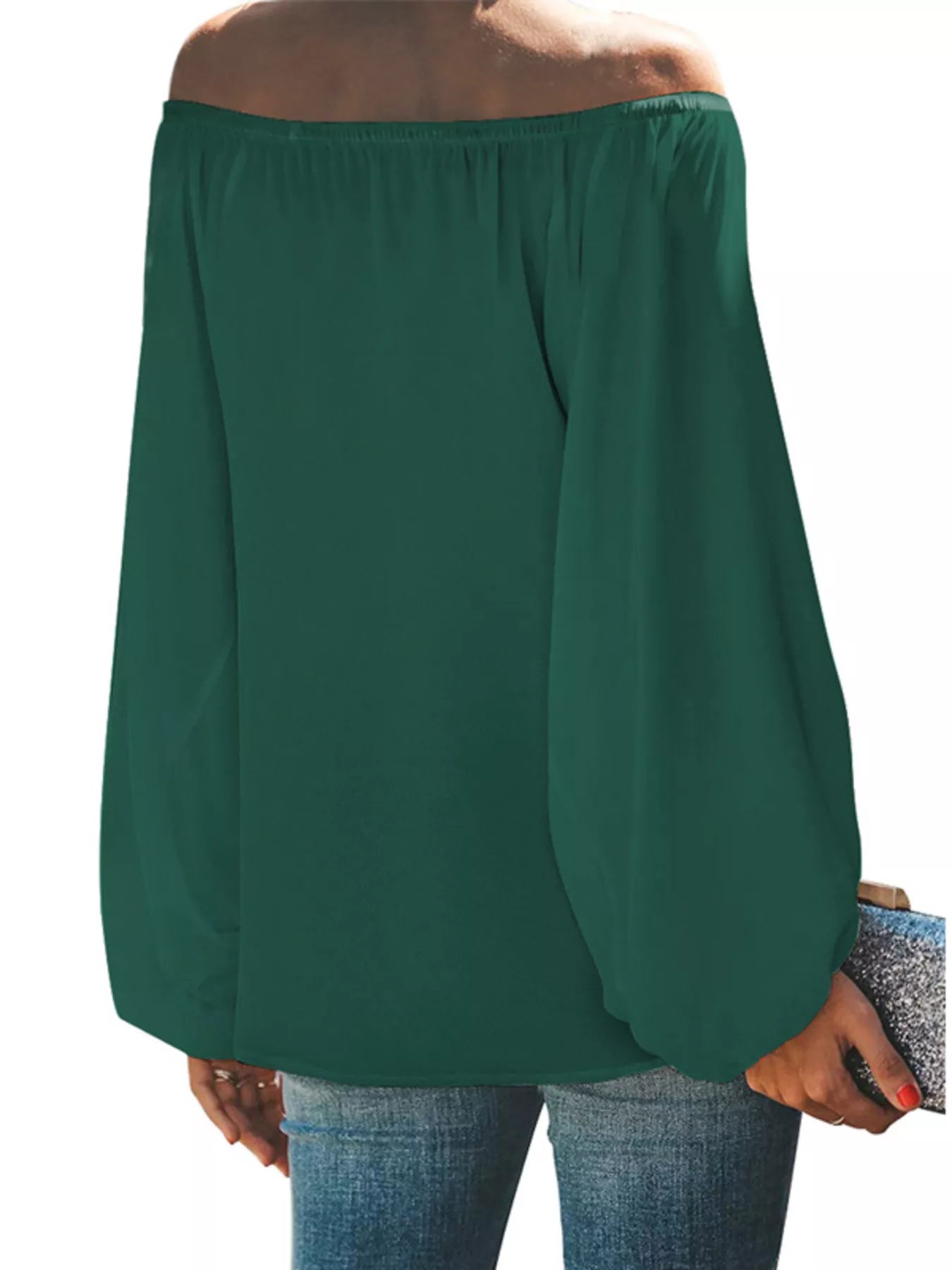 Full Size Off-Shoulder Balloon Sleeve Blouse Plus Size