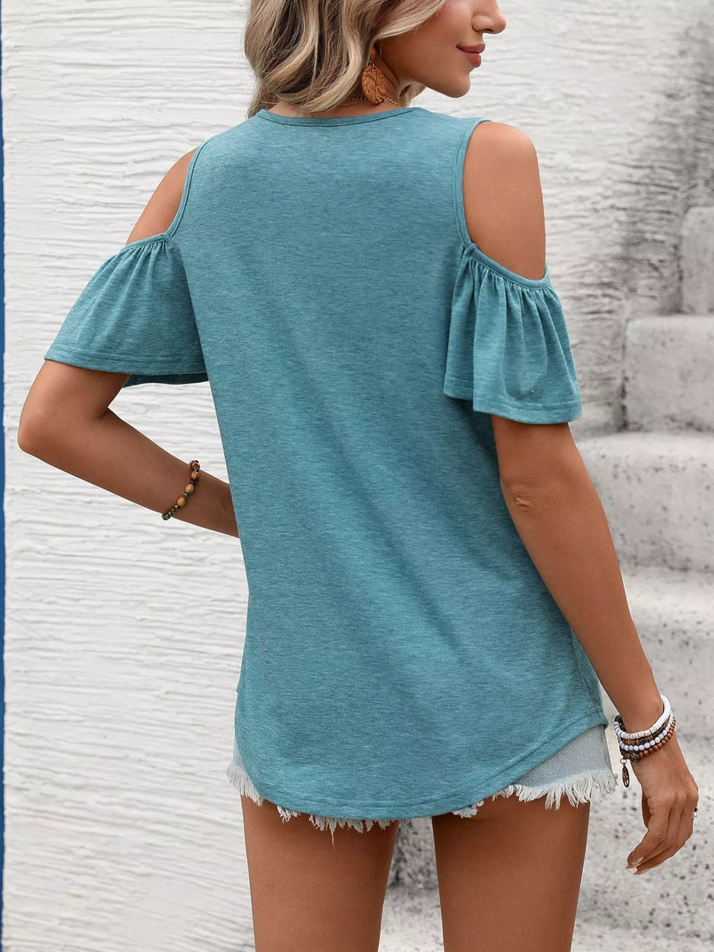 Cold Shoulder V-Neck T-Shirt