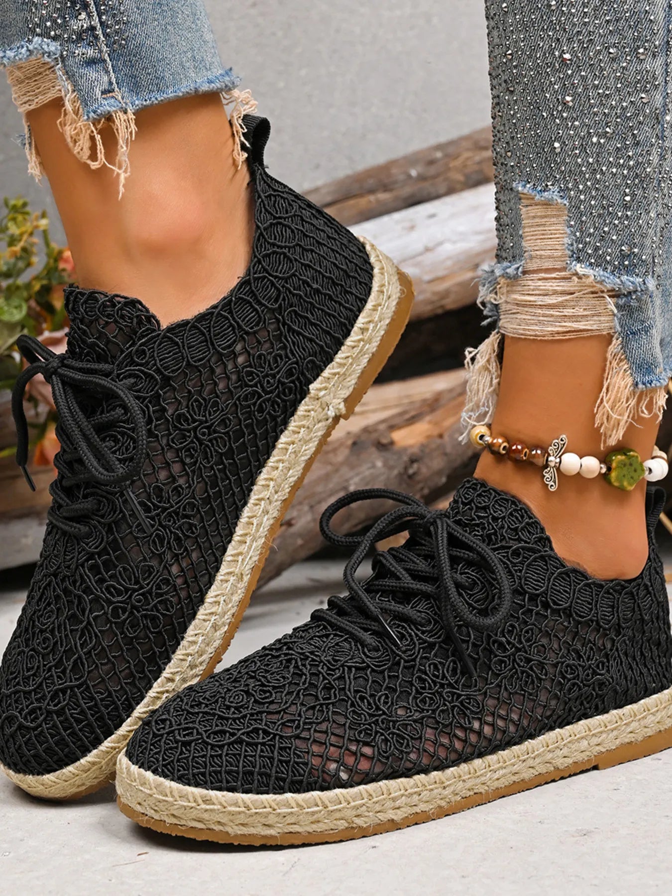 Breathable Woven Lace Up Sneakers