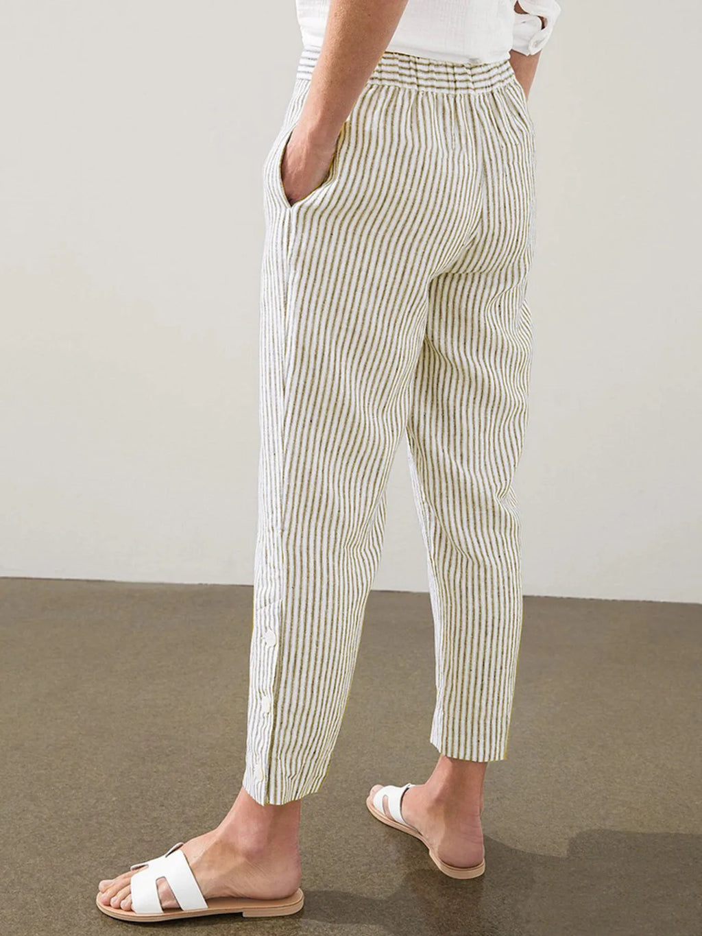 Full Size Striped Side Button Detail Pants Plus Size