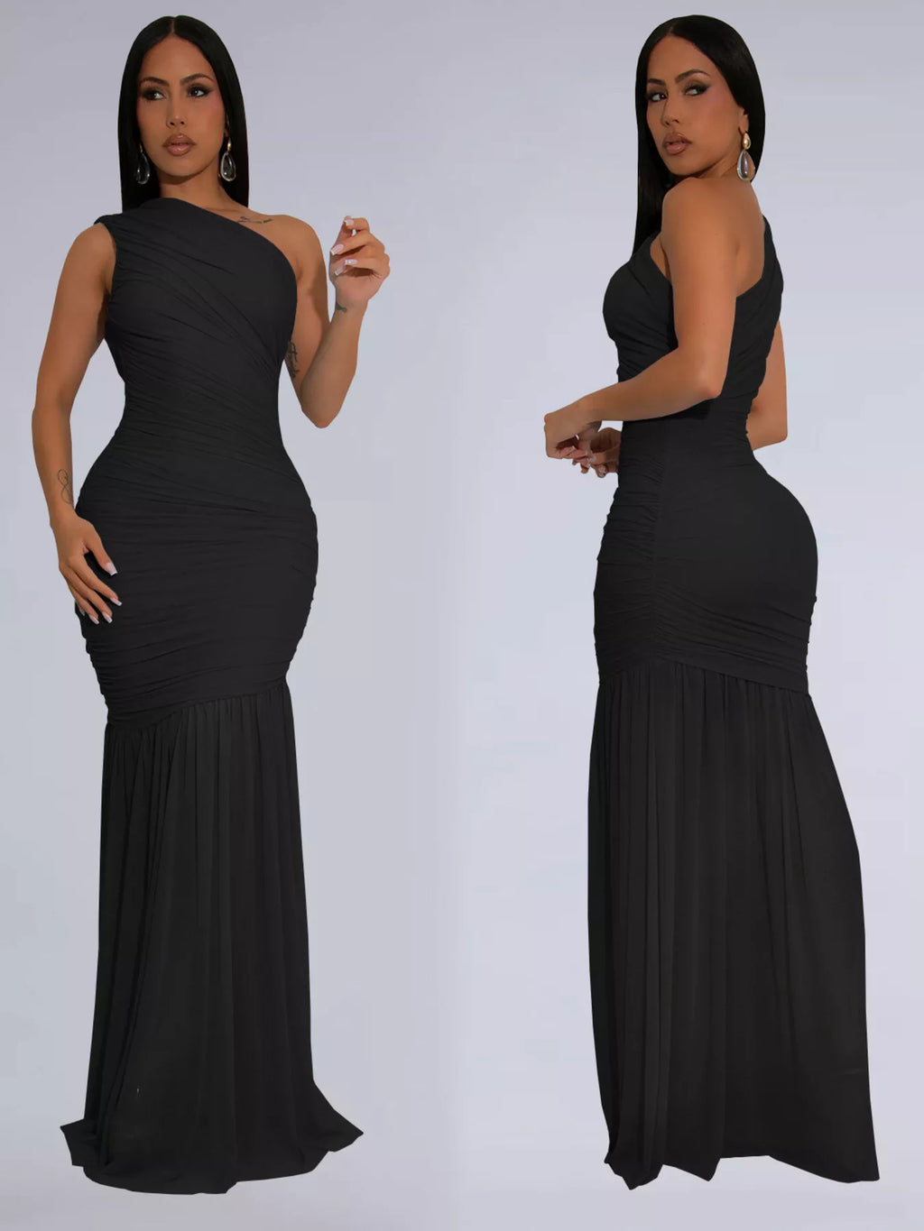 One-Shoulder Ruched Bodycon Maxi Dress