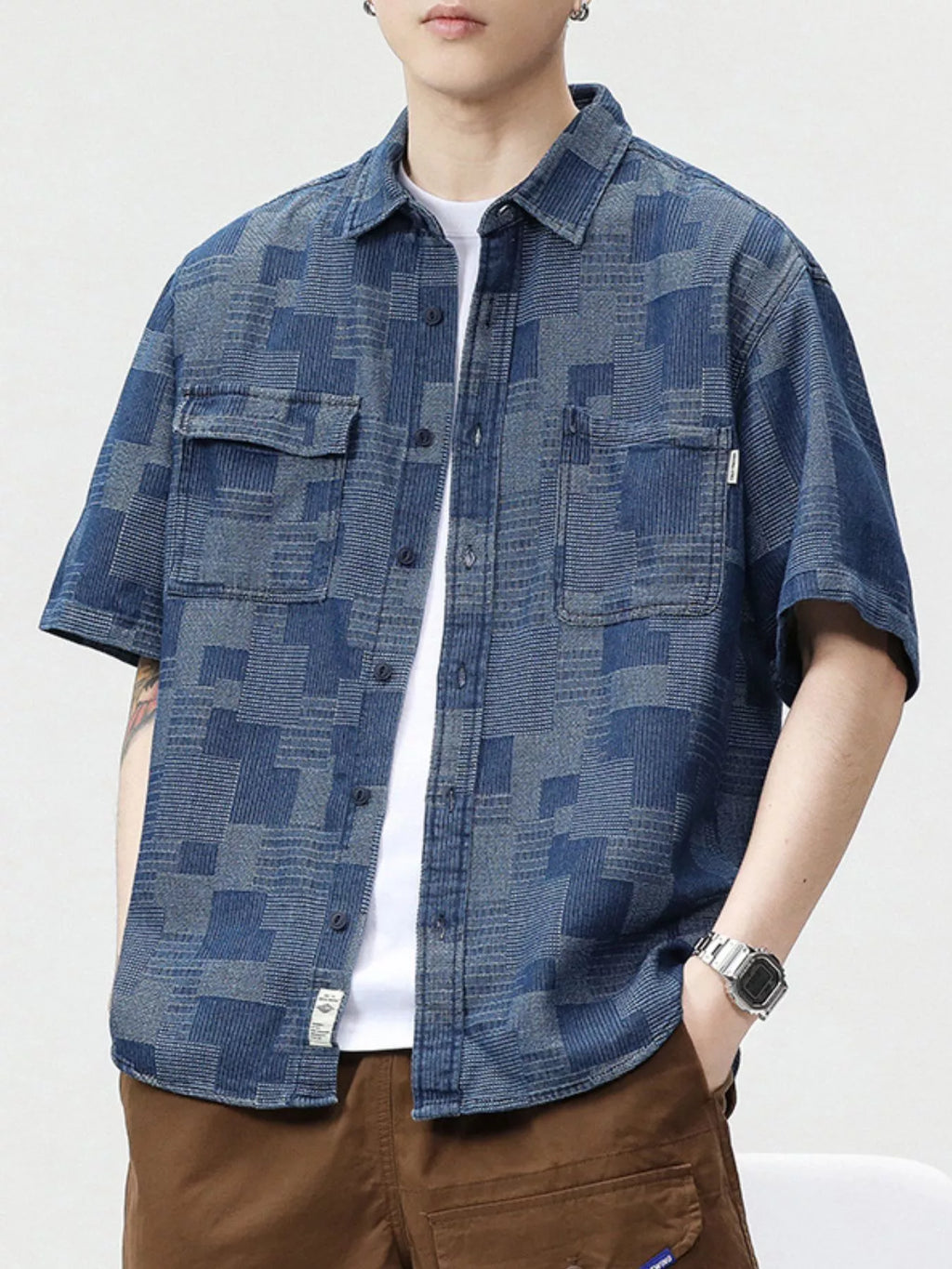 Men's Plus Size Plaid Short Sleeve Shirt