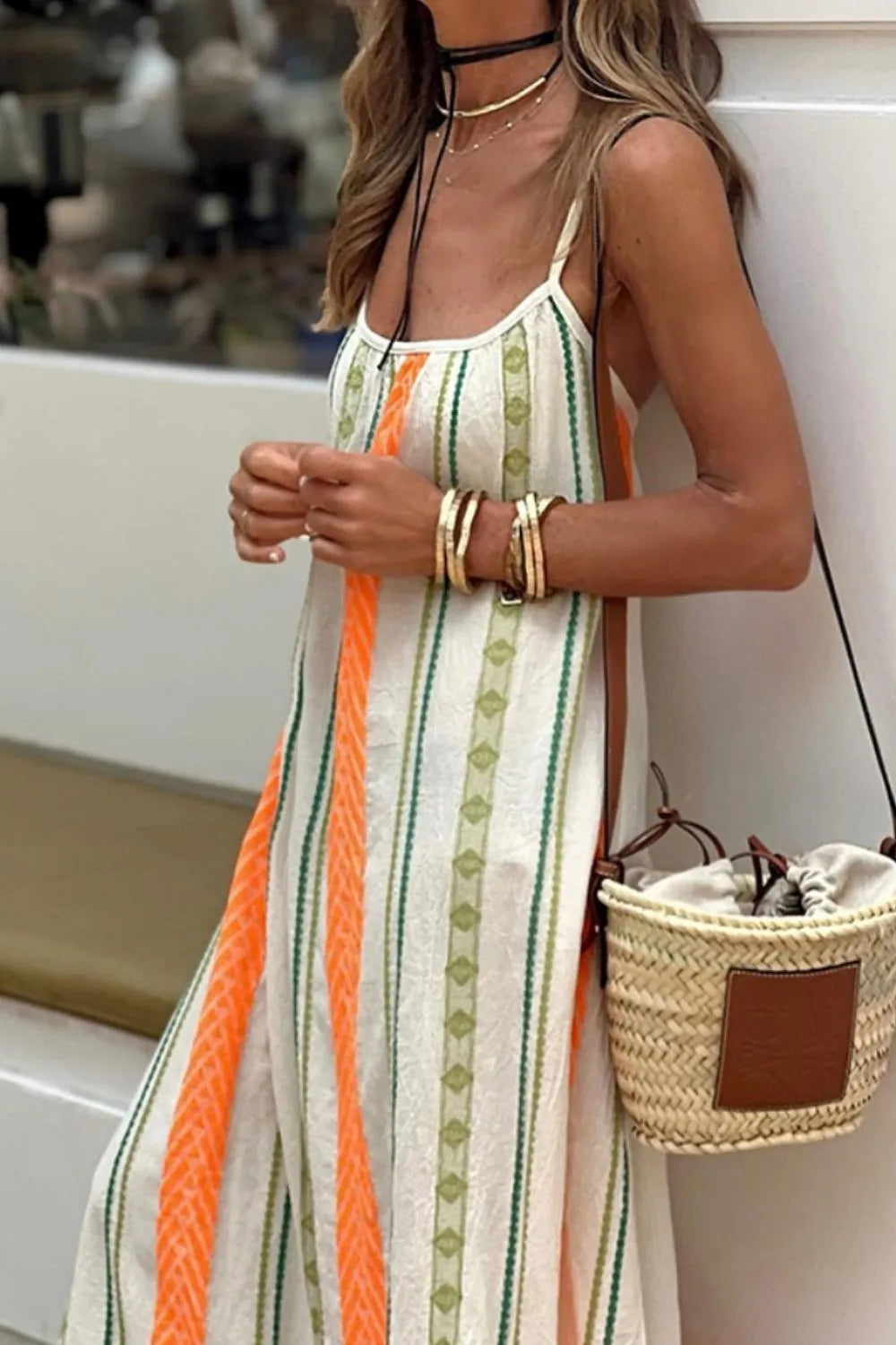 Striped Ruffled Maxi Cami Dress