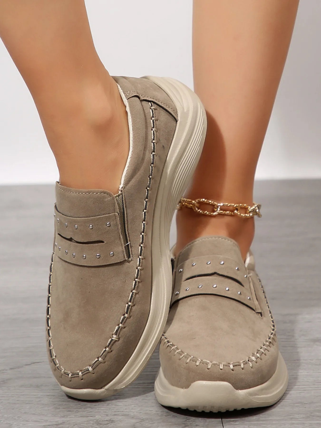 Studded Round Toe Platform Slip-Ons