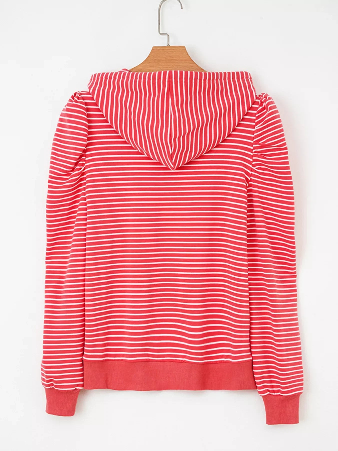 Striped Puff Sleeve Hoodie with Drawstring