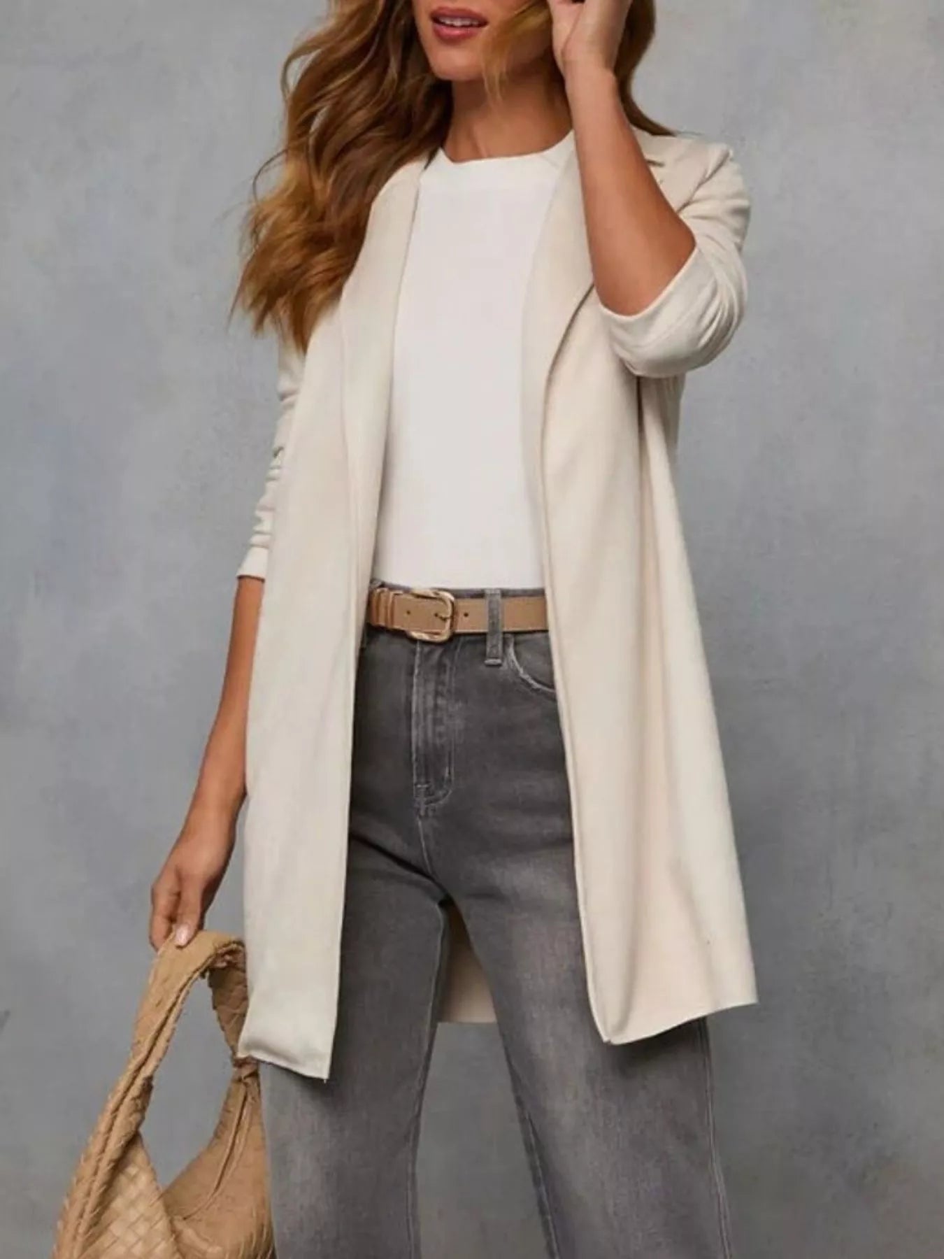 Full Size Open Front Longline Outerwear Plus Size