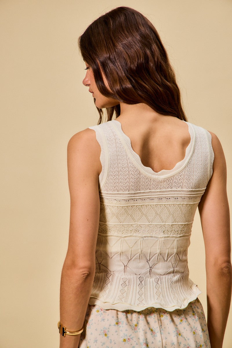 SO ME Scallop Ribbed Sleeveless Knit Top