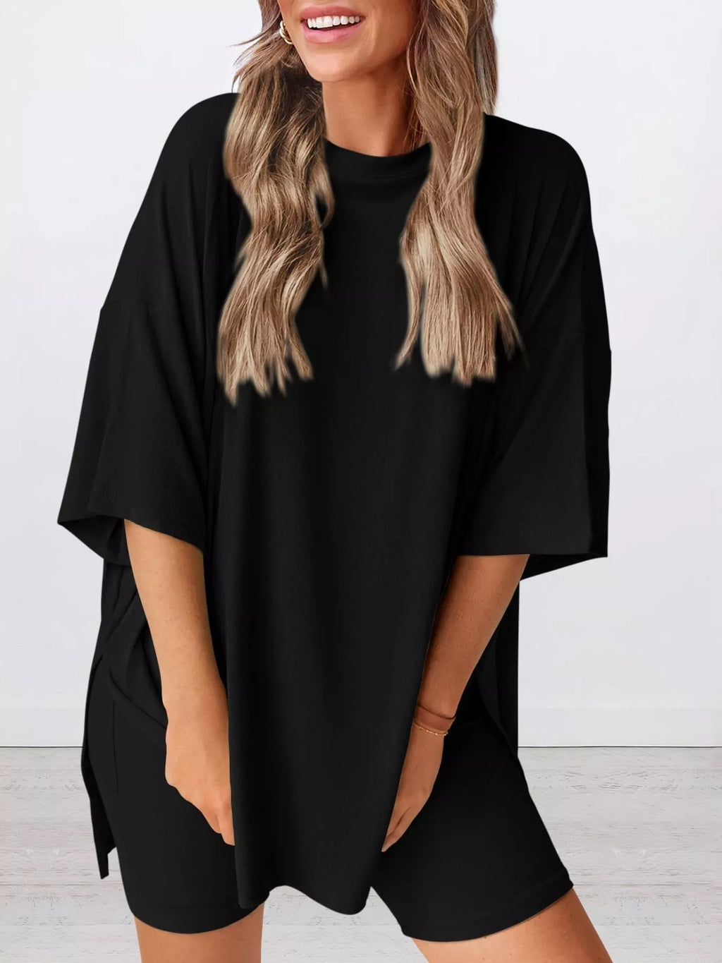 Full Size Half Sleeve T-Shirt and Shorts Set Plus Size