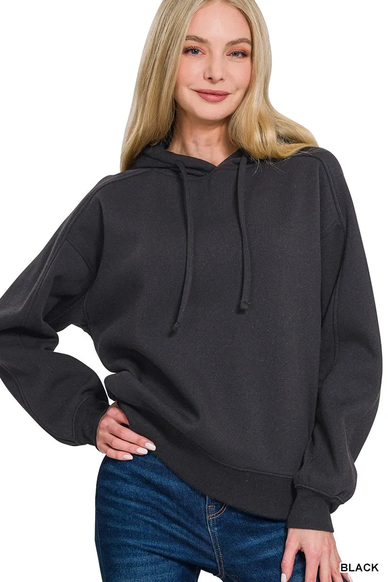 Zenana Drawstring Relaxed Fit Fleece Hoodie