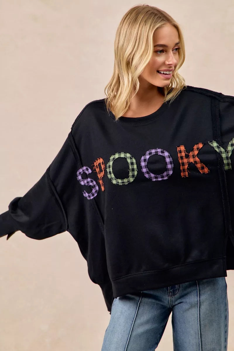BiBi Spook Plaid Letter Print Oversized Sweatshirt