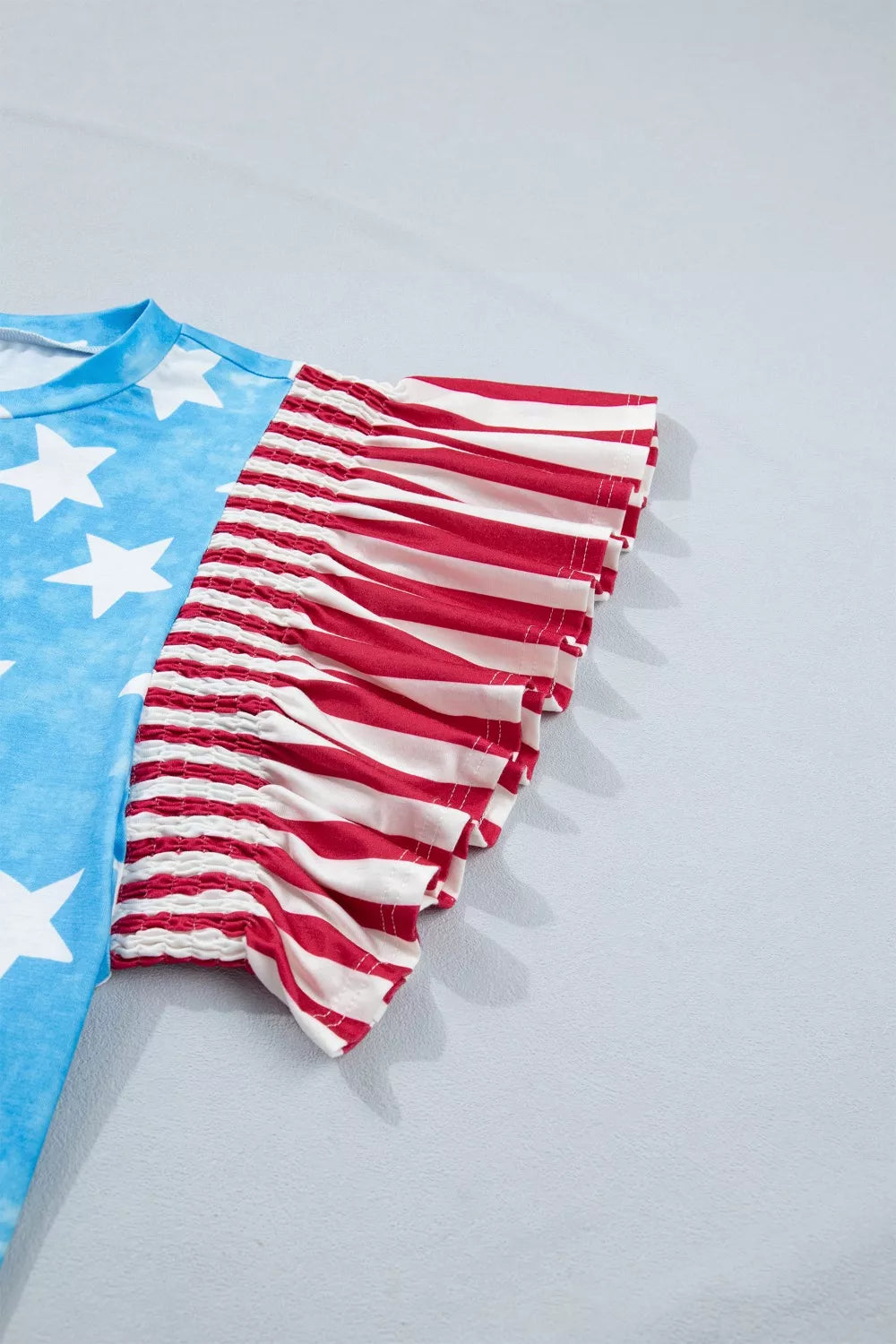 Vintage Star Print Striped Ruffle Sleeve Independence Day Top
