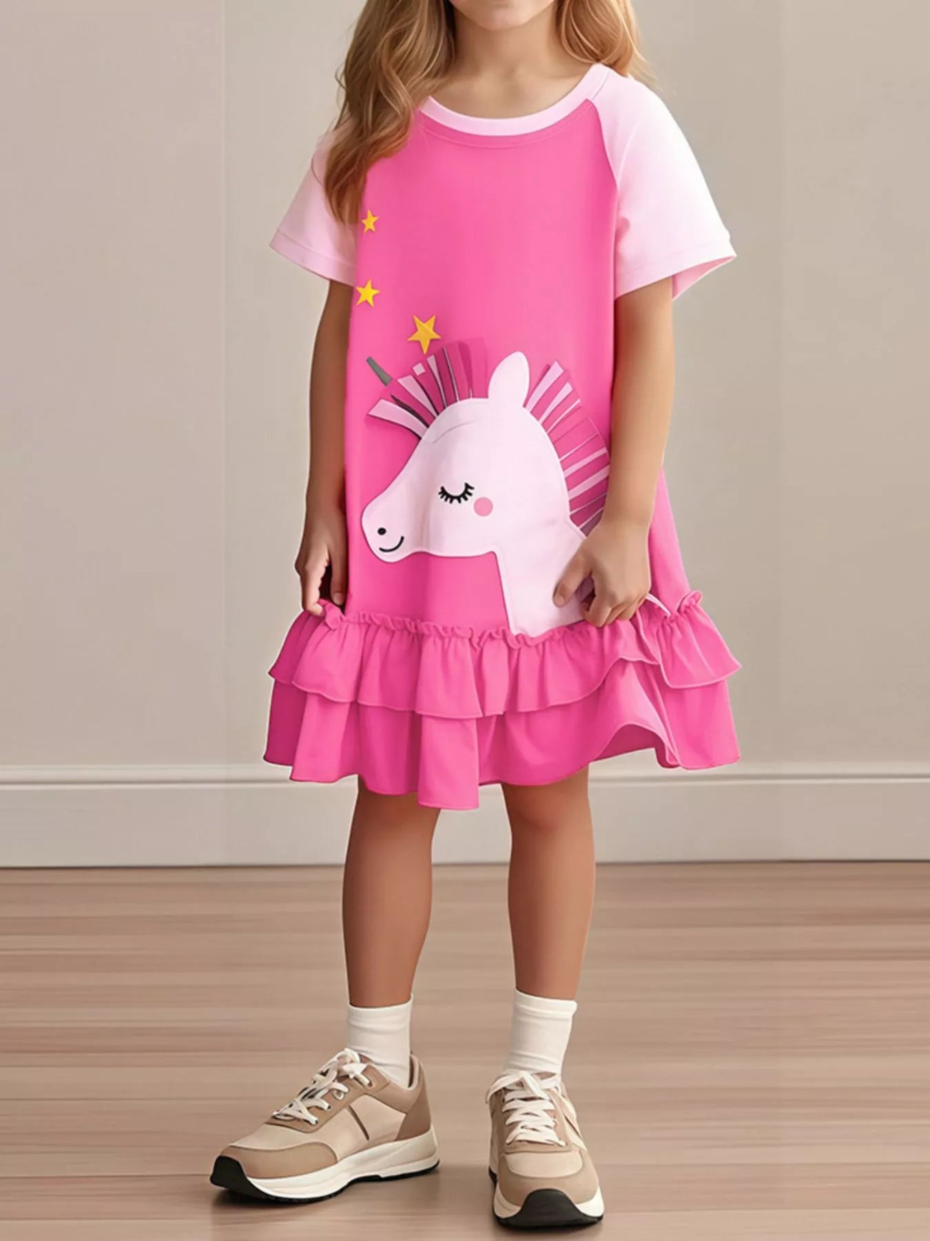 Children's Unicorn Ruffled Hem Dress