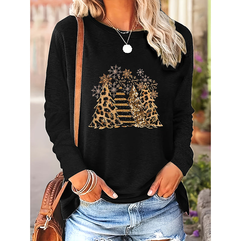 Women’s Long Sleeve Merry Christmas T-Shirt – Cute Christmas Tree Graphic Tee