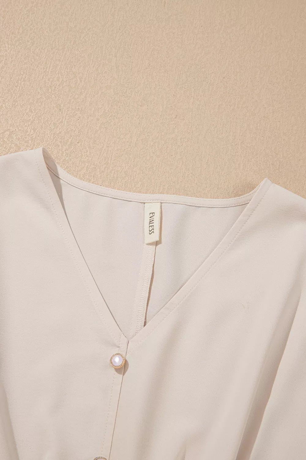 V Neck Long Sleeve Smocked Waist Elegant Blouse