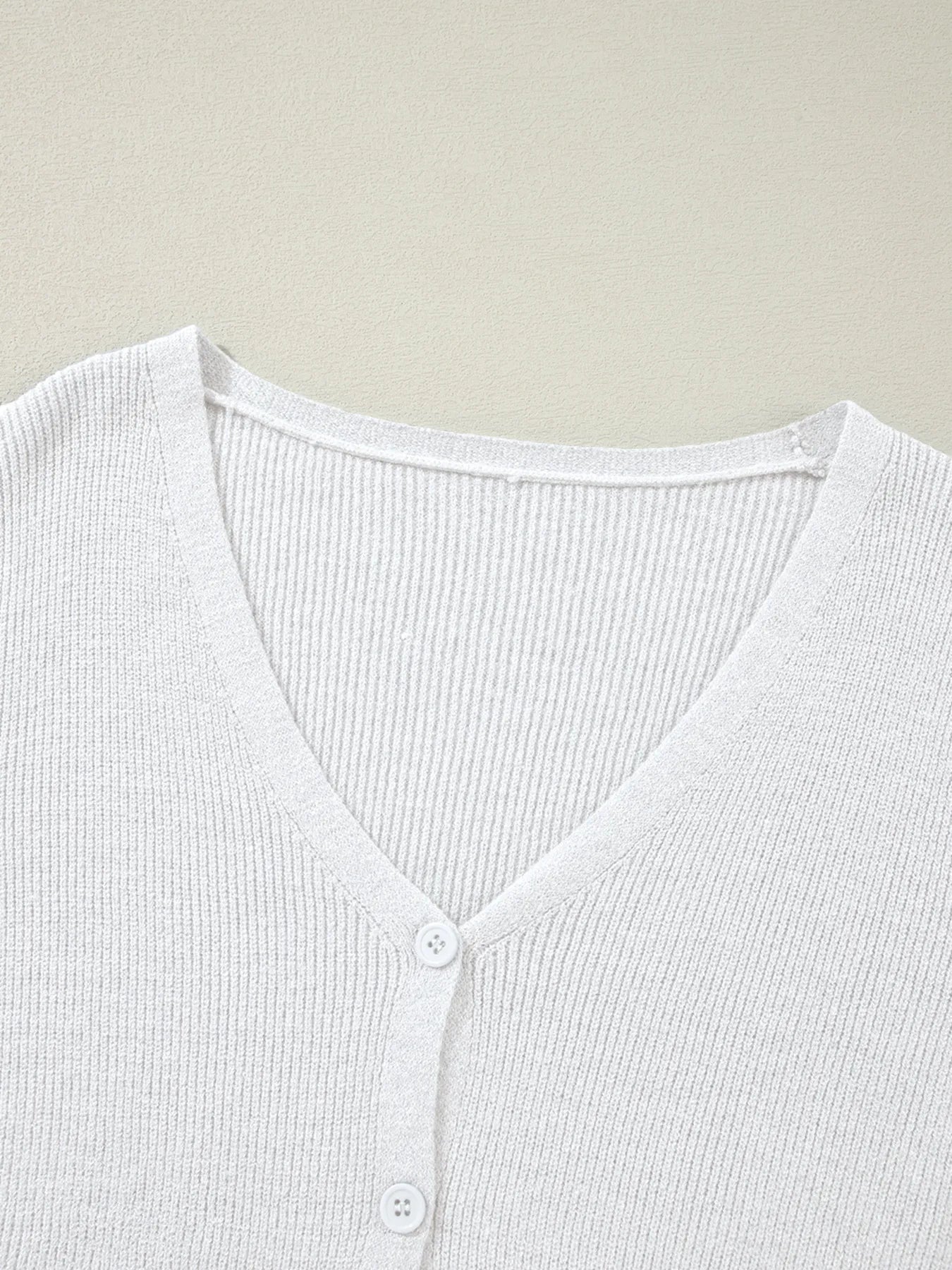 Ribbed Knit Button Front V Neck Cardigan