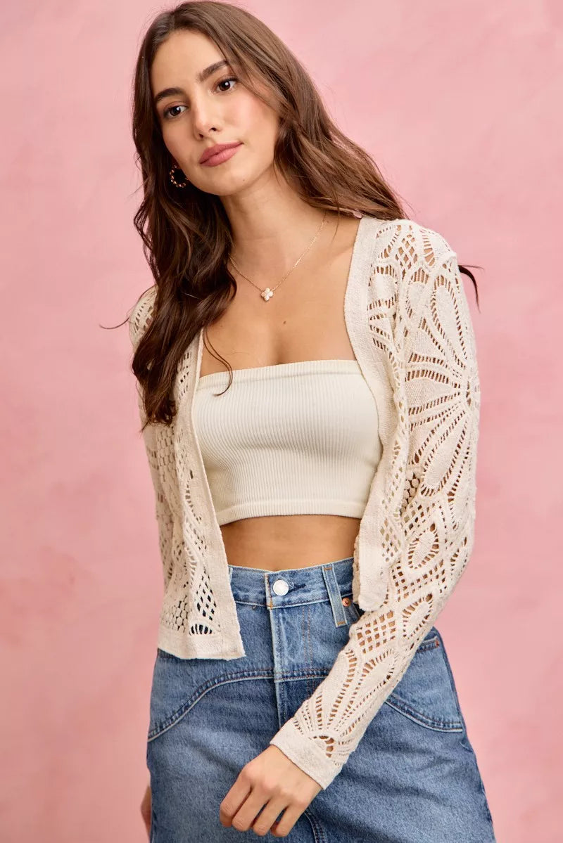 SO ME Crochet Knit Long Sleeves Cardigan Sweater