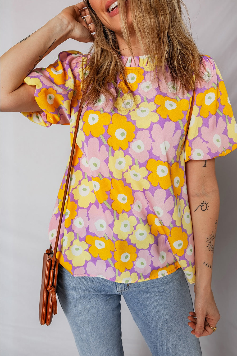 Floral Print Puff Sleeve Blouse