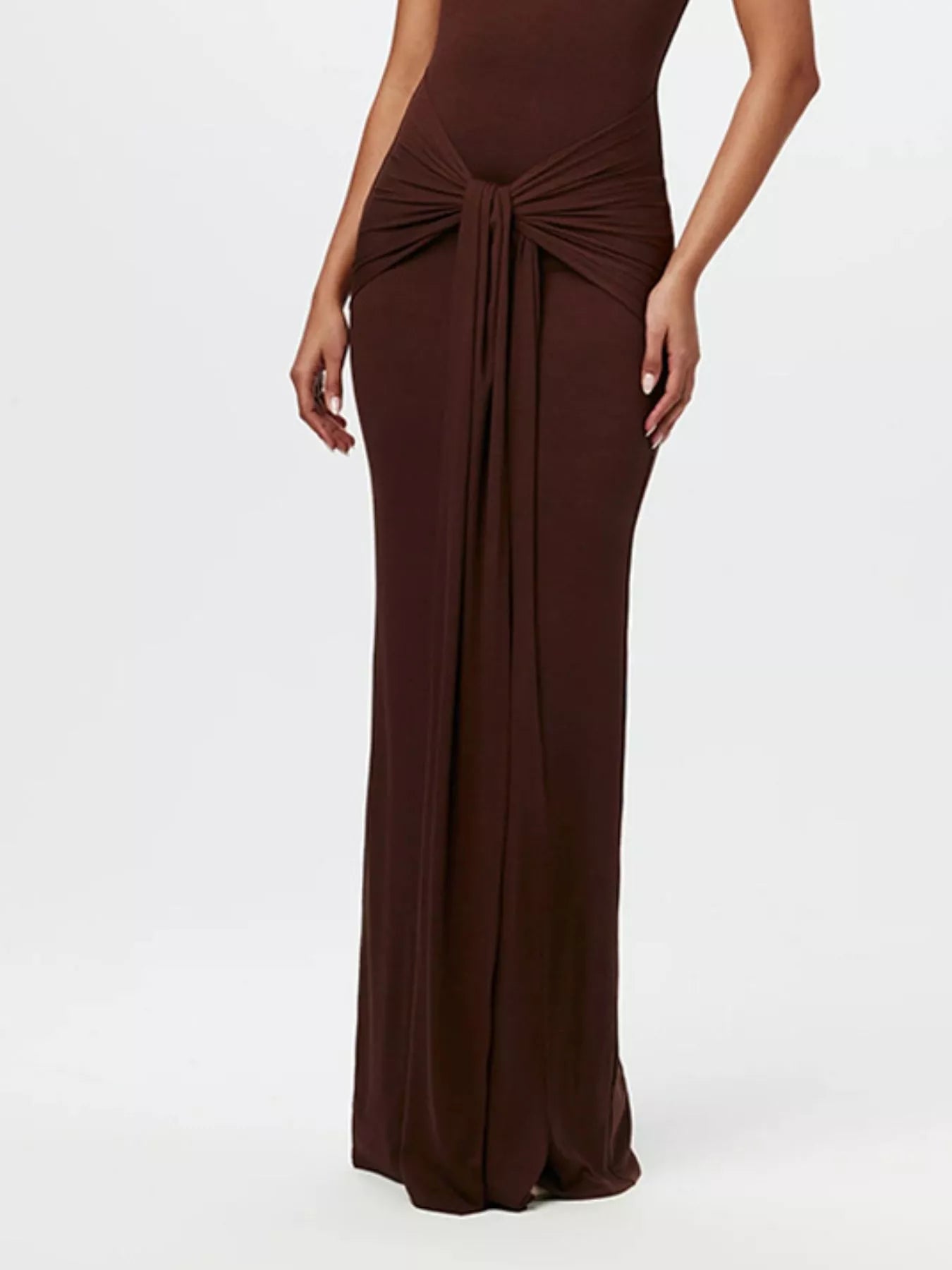 Sleeveless Mock Neck Knot Front Maxi Dress