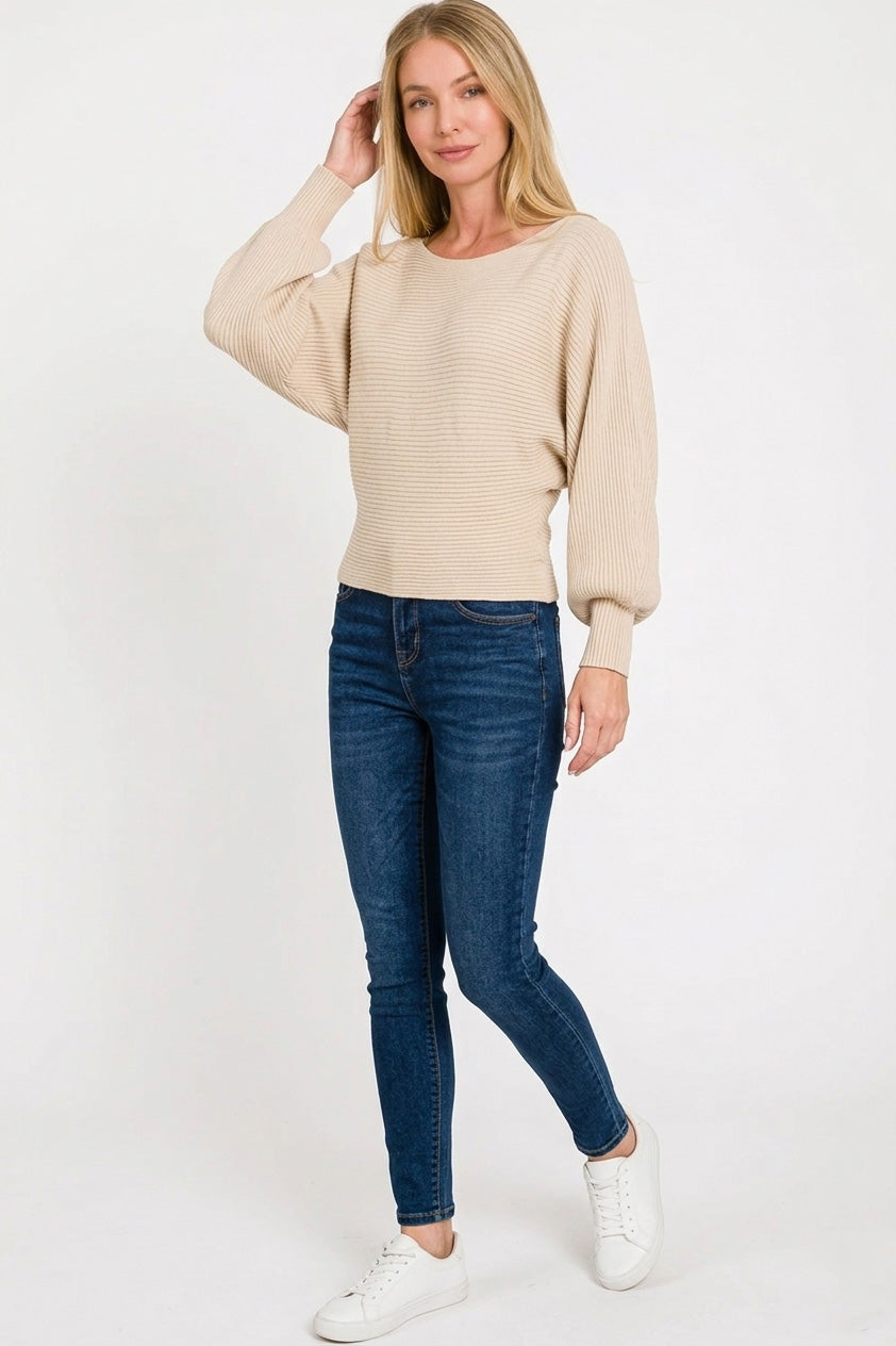 Zenana Boat Neck Balloon Sleeve Sweater