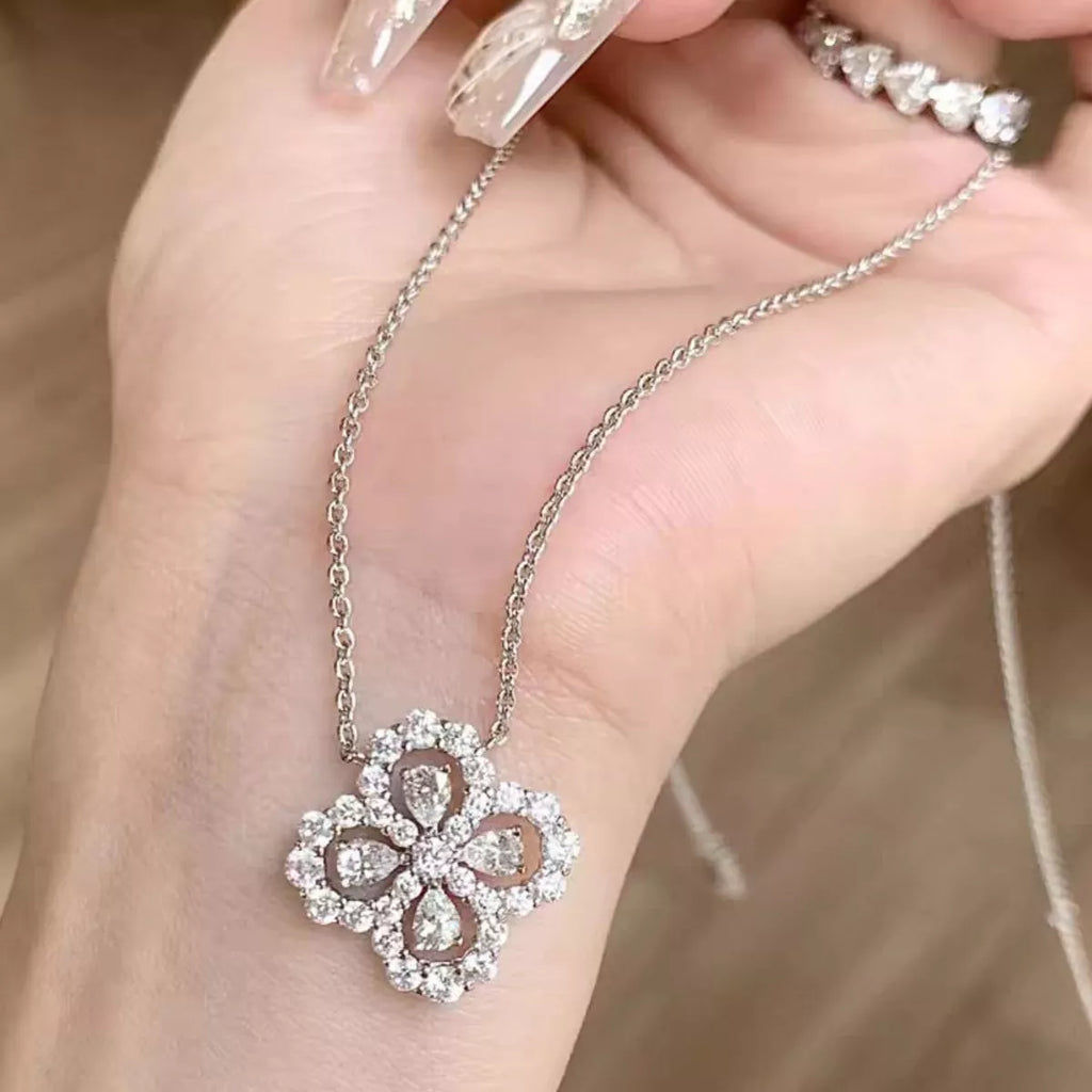 Moissanite 925 Sterling Silver Clover Pendant Necklace