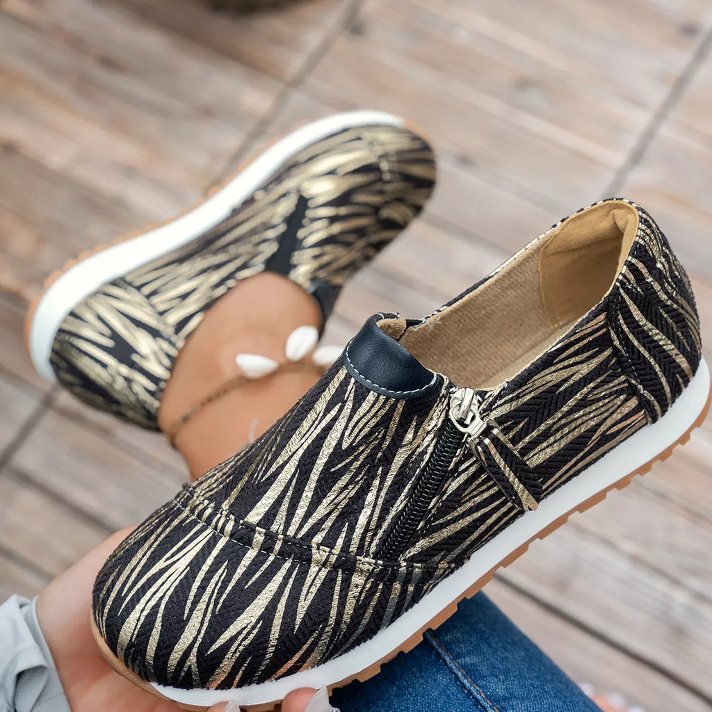 Round Toe Zipper Detail Slip-Ons