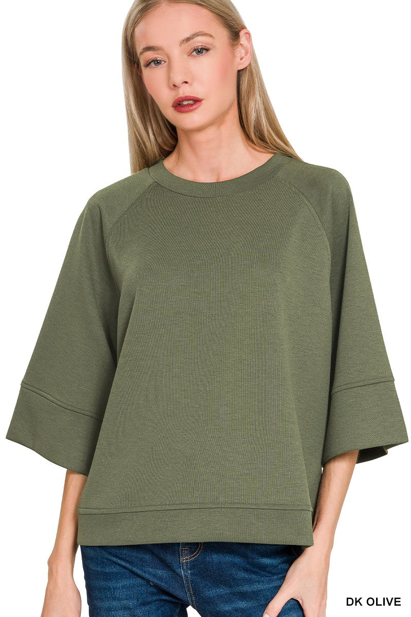 Zenana Scuba 3/4 Sleeve Pullover