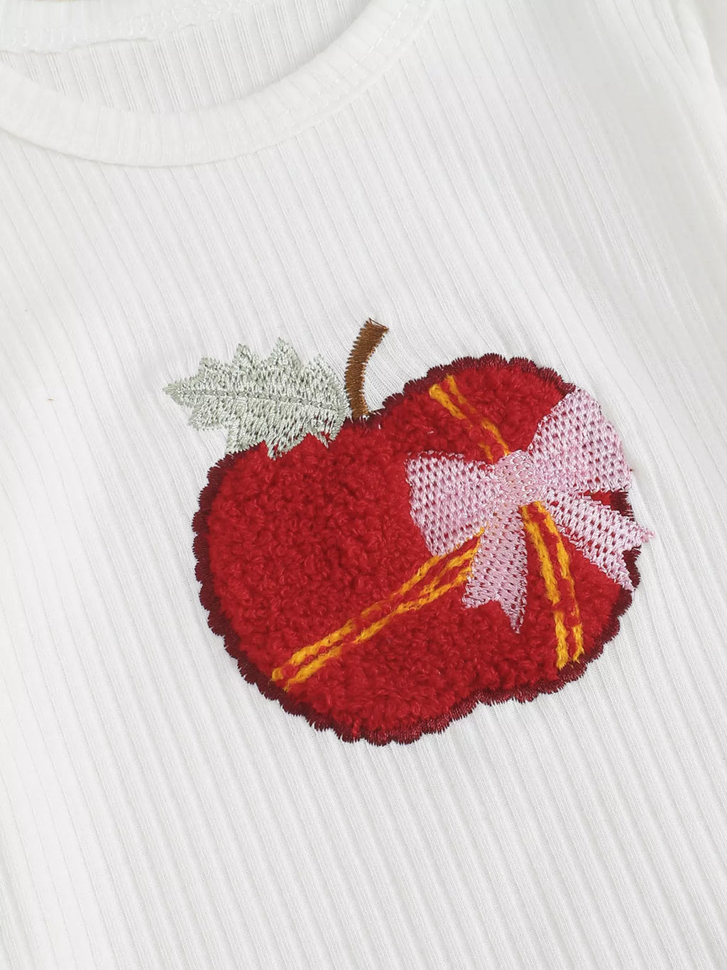 Children's Ribbed Apple Bodysuit & Flare Pants Set with Headband