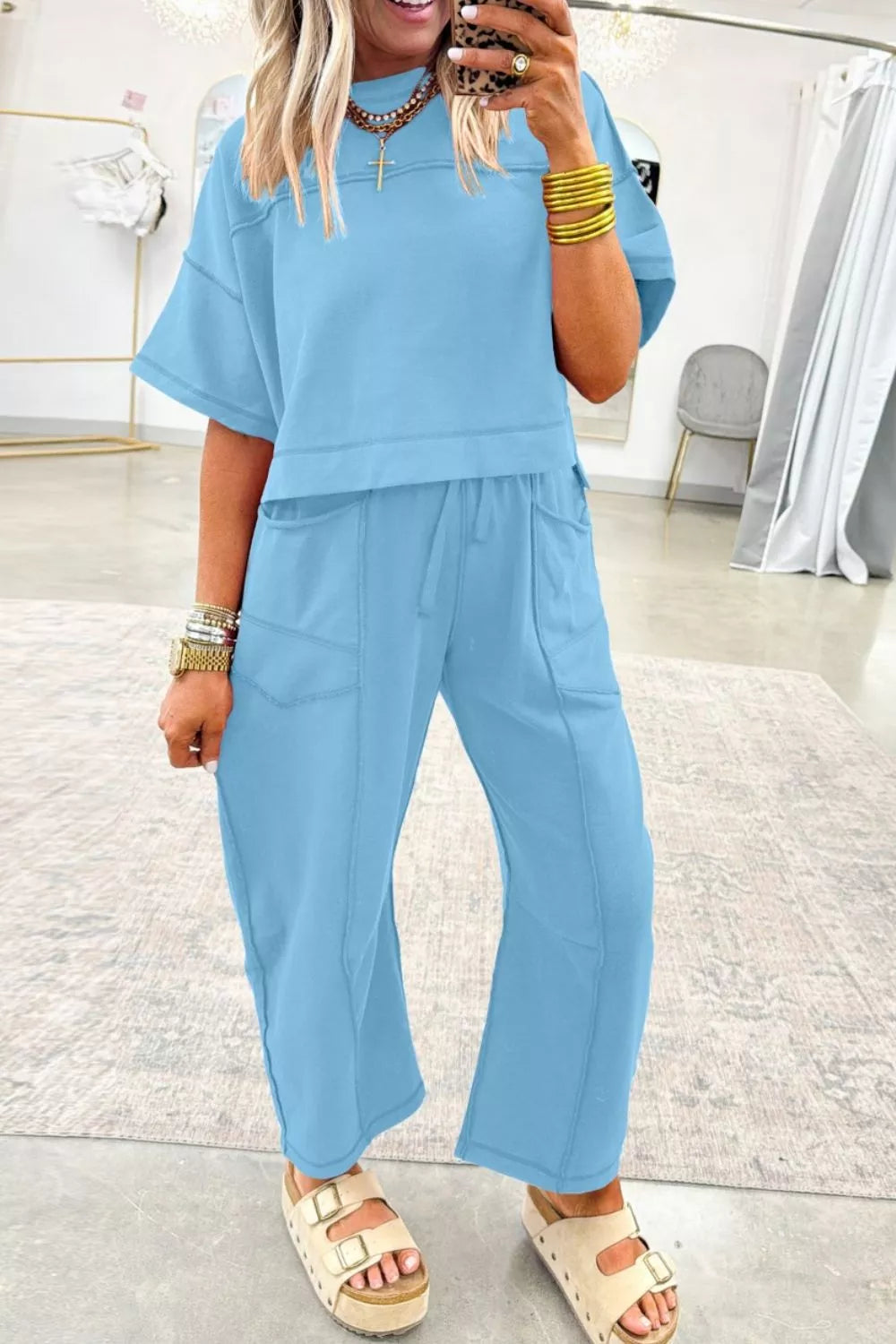 Drop Shoulder Boxy Tee and Barrel Pants Set