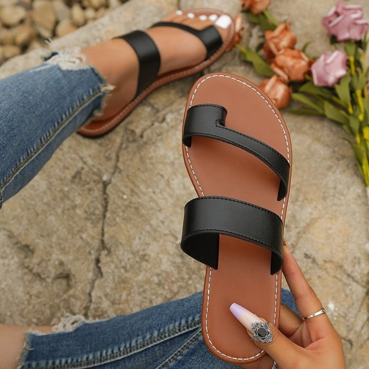 Toe Loop Flat Sandals