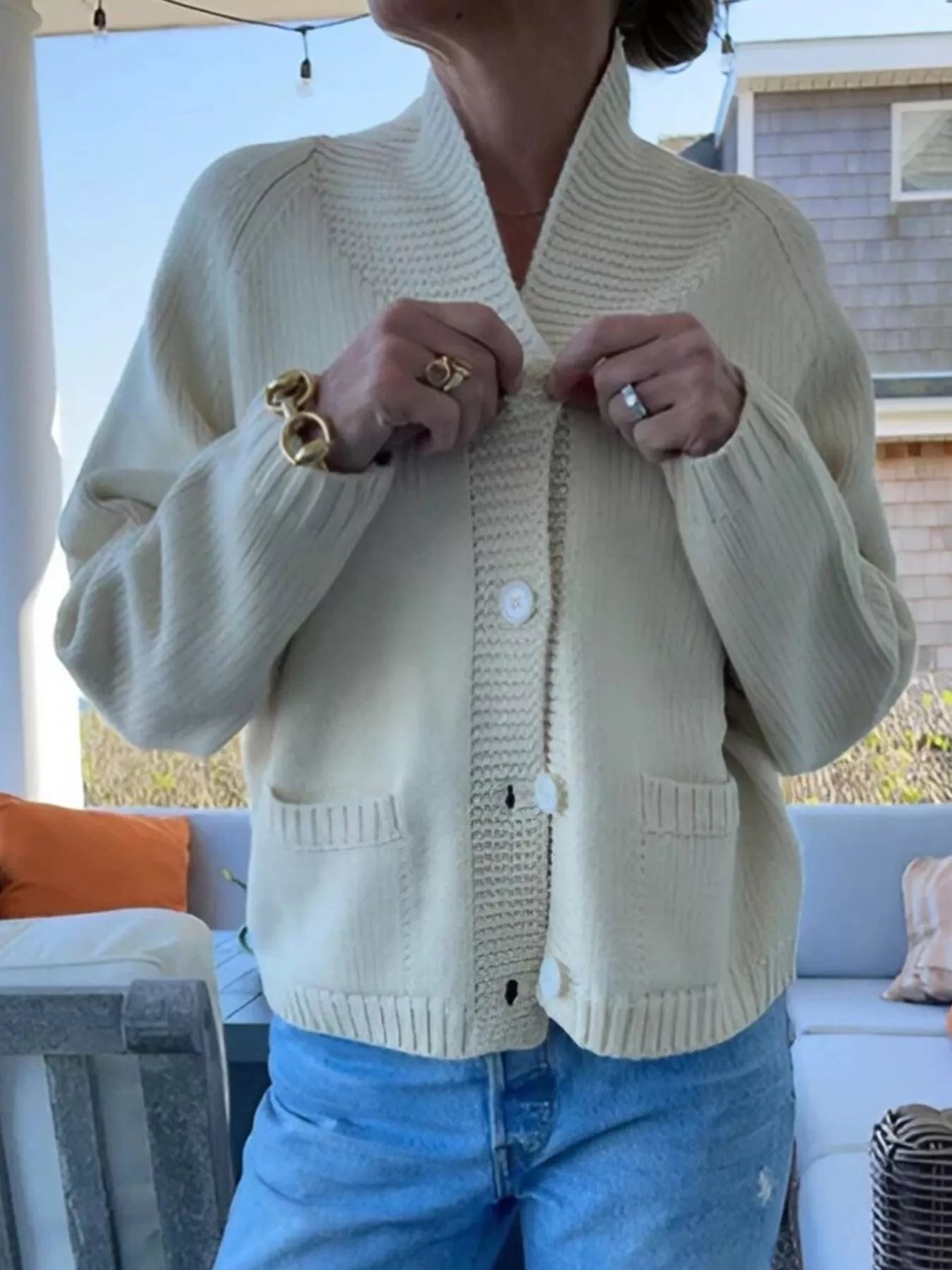 USA Flag Chunky Knit Button-Down Cardigan