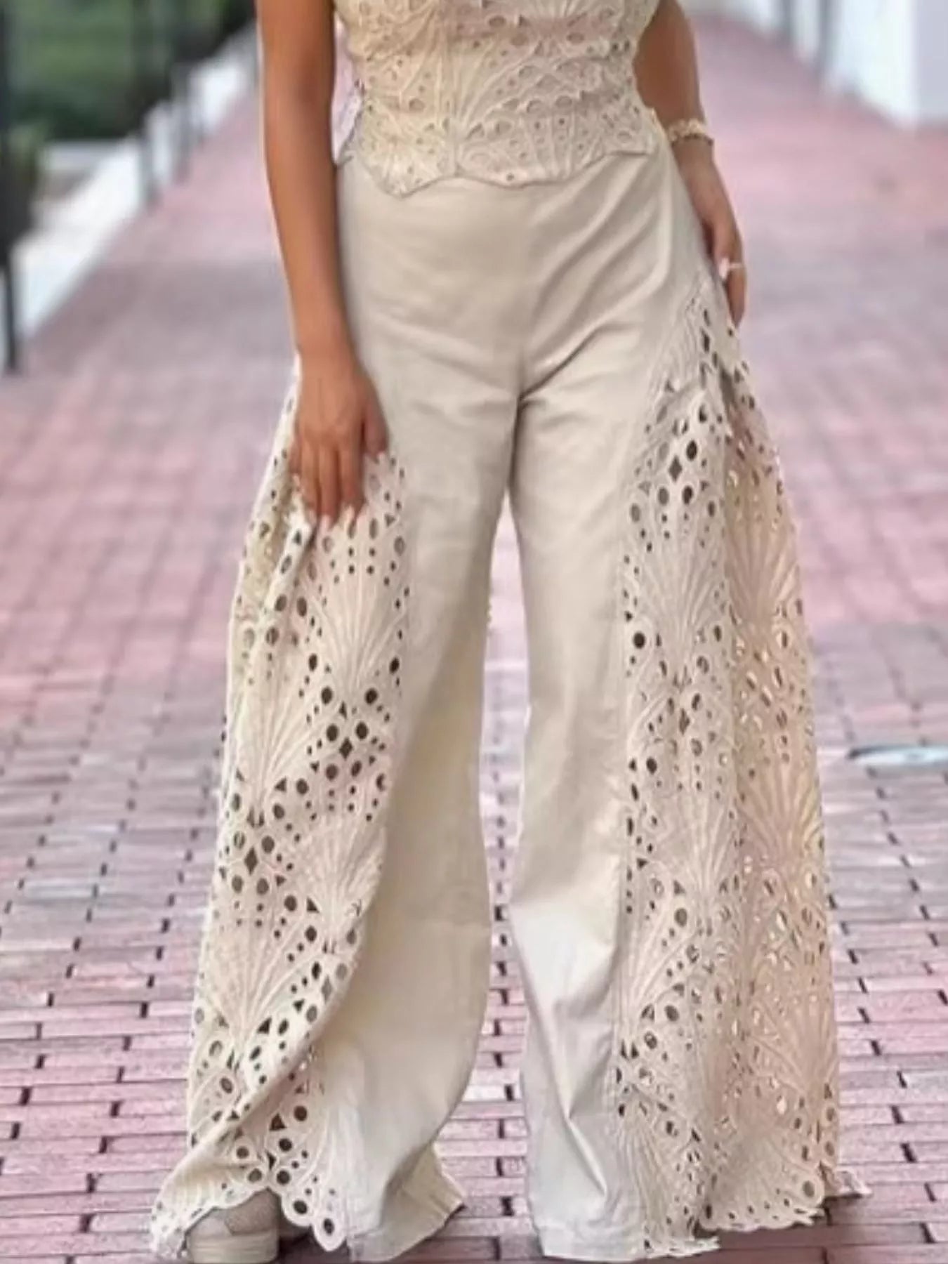 Hollow-Out Tube Top and Pants Two-Piece Set