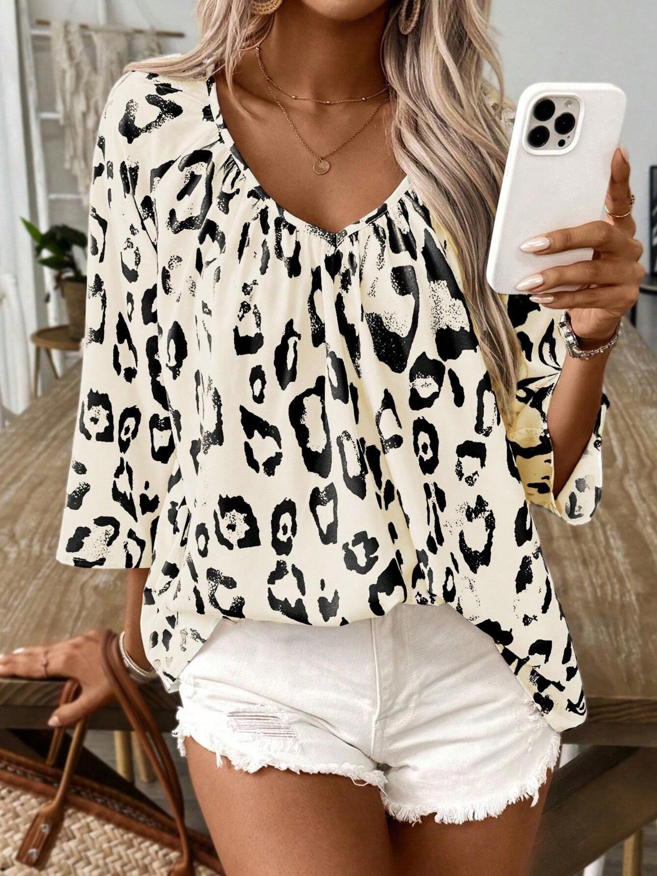 Leopard Print V-Neck Blouse