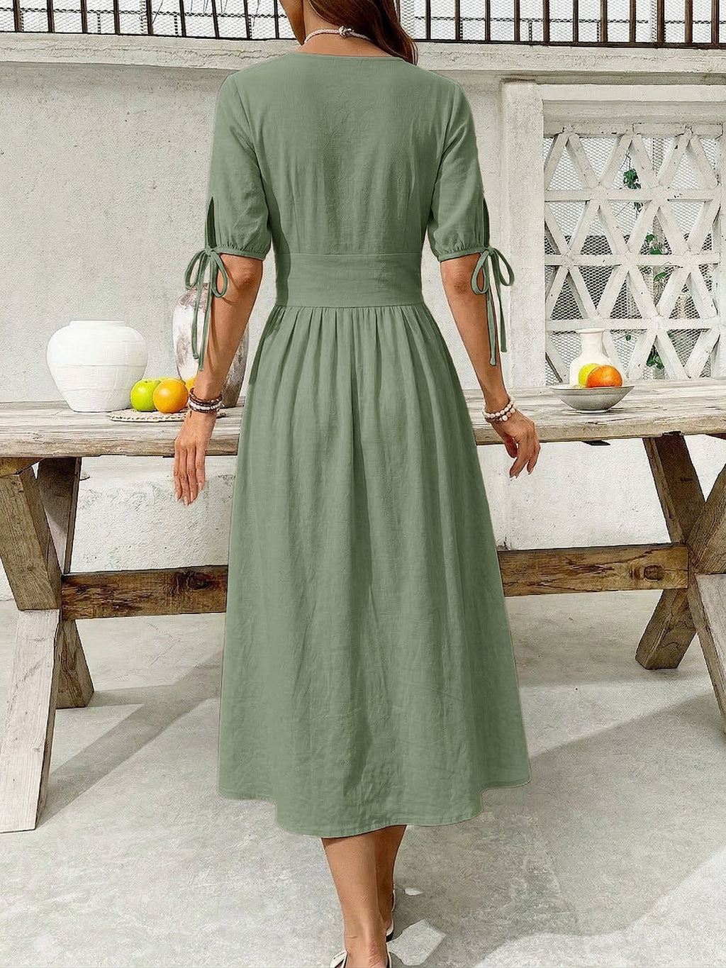 Button-Down Short Sleeve Midi Dress